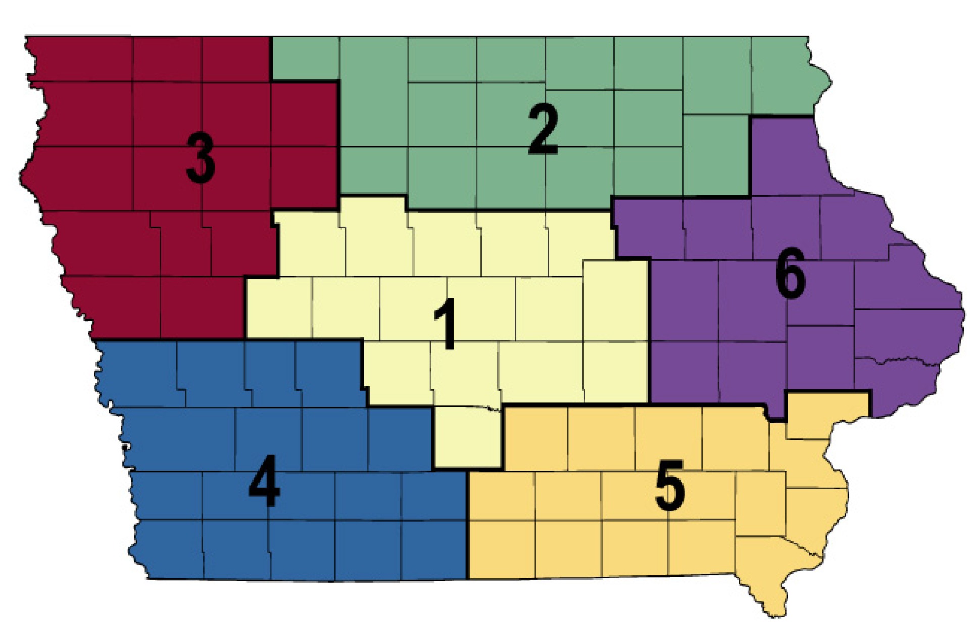 Iowa statewide emergency management district map.